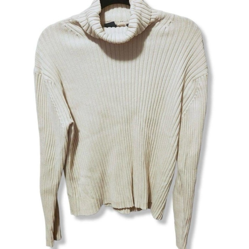 Vintage 90s Y2K GAP Cream Ribbed Turtleneck Sweater
